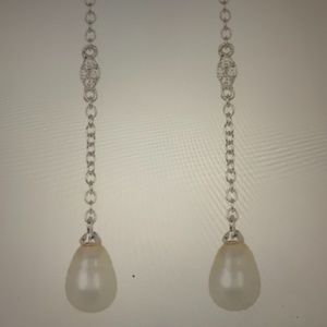 SALE!!! Adornia White Rhodium Plated Swarovski Crystal Freshwater Pearl Earrings